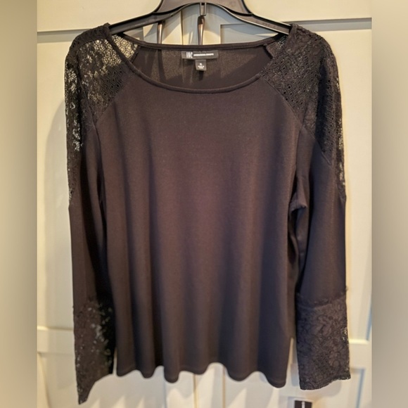 INC International Concepts Tops - NWT INC International Concepts Black Pullover w Lace Sleeve & Shoulder Accents